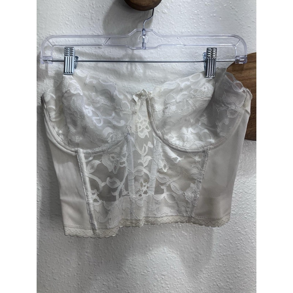 Vintage 1970's Valmont White Lace Bustier 38C Strapless Bra Honeymoon Wedding